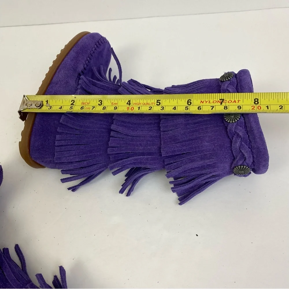 Minnetonka Purple Fringe Kids Moccasin Boots